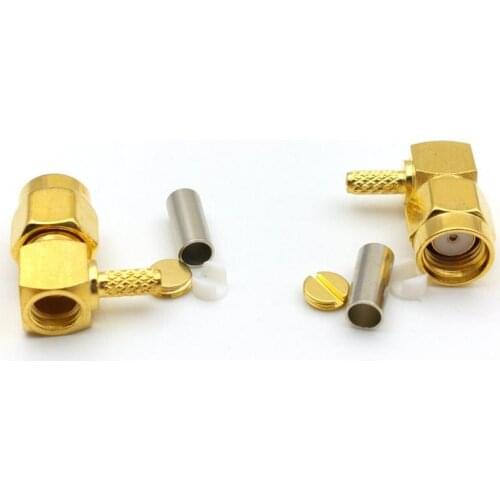 100pcs RP-SMA Plug female pin right angle Crimp for LMR100 RG316 RG174 RF adapter