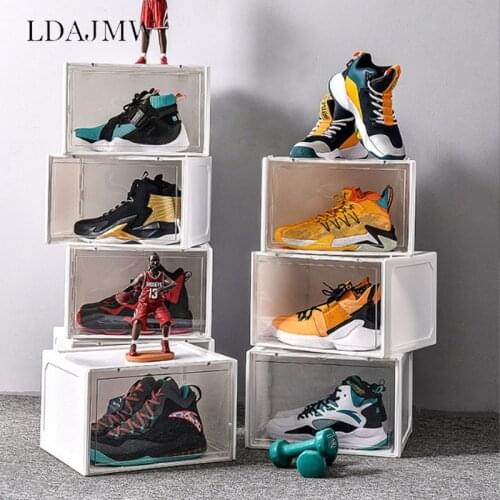 Side-opening Magnetic Transparent Shoe Box High-top Basketball Shoes Dustproof Storage Display Rack Shoe Cabinet Organizer