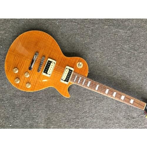 China OEM custom shop Electric Guitar one piece body and neck flamed maple wood guitar zebra pickup Free shipping