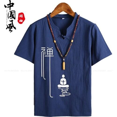 Men Oriental T-Shirt Qipao Tee Tops Traditional Chinese Style Kung Fu Shirts Blouse Zen Tea Tang Suit Kimono Haori Asian Clothes