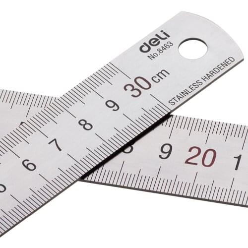 Deli ruler 15cm steel ruler 20cm scale student stationery stainless steel ruler deli 8463 30cm straight ruler Thickness:1mm
