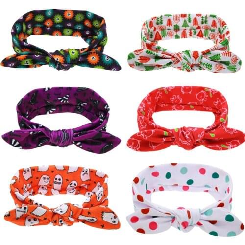 Fashion Printed Cartoon Dot Baby Newborn Hair Band Rabbit Ears Girls Kids Knot Headwrap Infant Toddler Halloween Headwear