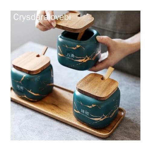 Nordic Creative ceramics gold Marble Seasoning tank set Scrub Home kitchen Salt shaker Storage organization food container