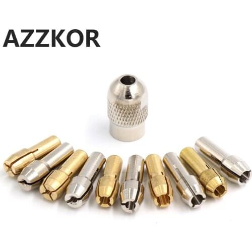 Mini Brass Drill Chucks 1.0-3.2mm For Electronic AZZKOR Drill Collet Clamp Set 4.2/4.8mm Shank Power Tools Accessories 6pcs