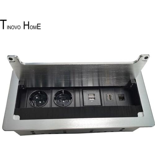 Brush clamshell information tabletop socket/2 EU standard power plug/HD HDMI RJ45 network multimedia outlet box/2 USB charger