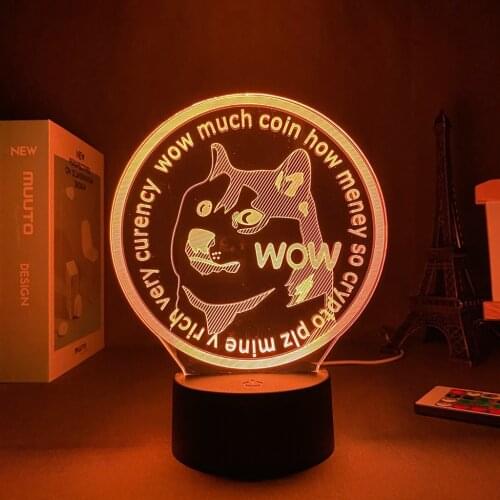 Night Lights virtual currency Dogecoin logo DOGE Decoration Bedroom good luck Sensor Light Market price rise Acrylic Table Lamp