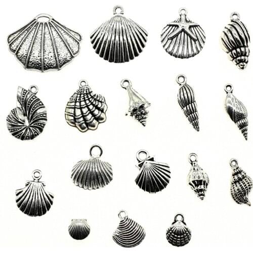 WYSIWYG 40g Antique Silver Color Zinc Alloy Random Mix Styles Shell And Conch Charms DIY Handmade Craft For Jewelry Making