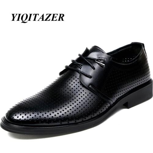 YIQITAZER 2018 New Fashion Summer Breathable Pointed Toe Men Dress Shoes,Oxfords Soles Business Lace up Shoes Man