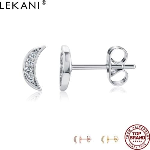 LEKANI Fashion Moon Stud Earrings For Women 5A Clear Cubic Zirconia Romantic 3 Colors Small Earring Anniversary Hot Sale Jewelry