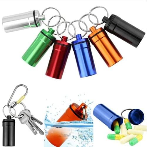 1Pc Portable WaterProof Mini Medicine Storage Bottle Outdoor Aluminum Waterproof Medicine Storage Bottle Pill Box Keychain