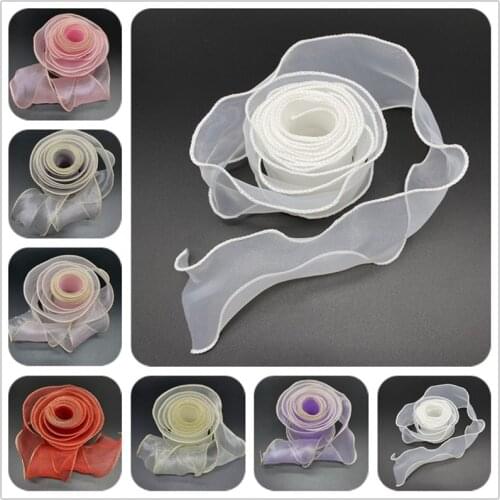 1yard/Lot 50mm Gold Wired Wave Edge Silk Organza Ribbon Bow Material Lace Ribbons For Sewing Fabric Lace Decoration