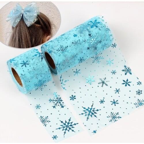 12cmX25yards Snowflake Glitter Tulle Rolls Blocking Snow Organza Fabric Ribbon Tutu Skirt Wedding Gift Party Supplies Decoration