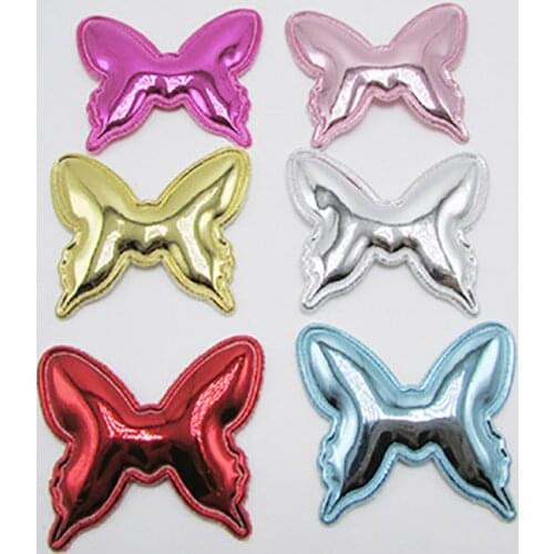 20Pcs 5*4cm Shiny Fabric PU butterfly Tie Appliques for Craft Clothes Stickers Supplies DIY Hair Clips ornament