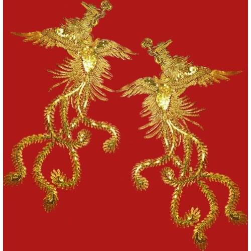 48*23cm Exquisite gold sequin embroidery brocade mesh clothing patch sew on stage performance dress decoration applique AC747