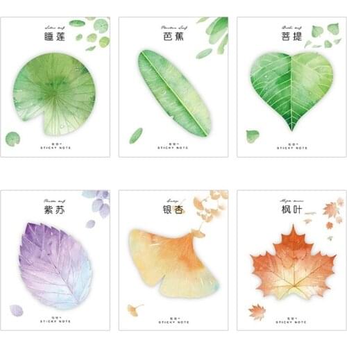 6 pcs Leaf sticky notes Lotus Maple Banana memo pad book marker stickers Stationery Office accessories School supplies F005