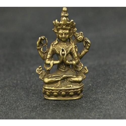 Antique Copper Buddha Statue Home Decor Accessories for Living Room Small Ornaments Retro Brass Office Desk Miniature Figurines