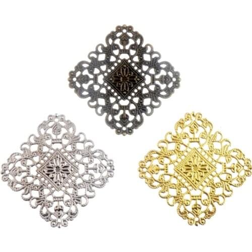 Free shipping 10PCS Metal Filigree Square Wraps Connectors Jewelry Findings Connector Diy Crafts 40x40mm
