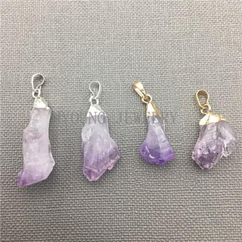 Free Form Purple Crystal Stalactite Point Pendant,Amethysts Charm Gold&Silver Electroplated Cap Pendant MY0034