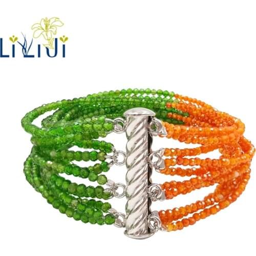 Lii Ji Real Shining Diopside,Orange Zircon 12 Rows 925 Sterling Silver Fine Delicate Bracelet For Women Fashion Jewelry