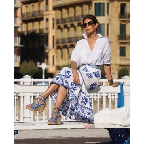 DYLQFS 2021 Summer Women Elegant Cotton Linen Blue Embroidery Slim Skirt Female Vintage High Waist Casual Skirts Ladies Skirt