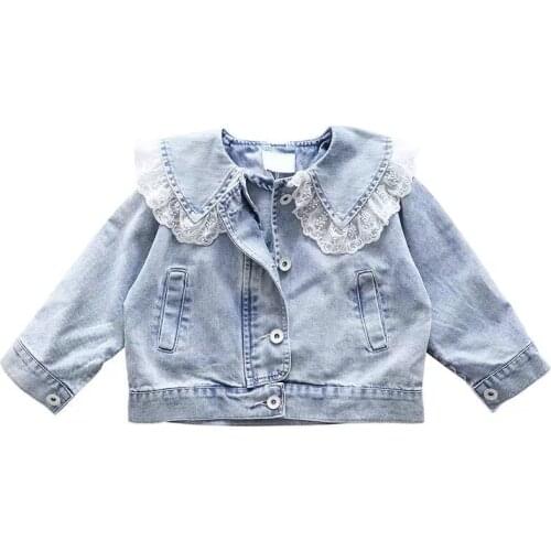 2020 Baby Girls Sweet Lace Bow Denim Jacket Spring Autumn Clothes Kids Fashion Princess Jackets Children Outfits Trench Coat