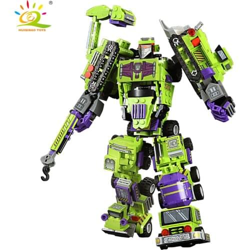 HUIQIBAO 709pcs 6in1 Engineering Mech Robot Autobots Building Blocks City Car Mixer Vehicle Brick Construction Toys for Children