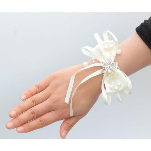 Ivory Silk Satin Artificial Wrist Flower wedding Wrist Corsage Bride bridesmaid Hand Flower Corsage Bracelet Wedding Accessories