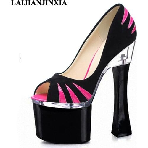 Classics Open Toe 18cm High-Heeled Shoes With Single Shoes OL Formal Plus Size Shoes Platform 7 Inch Stiletto With Thick Shoes