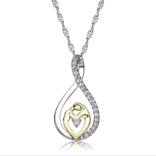 KOFSAC New 925 Silver Necklace Micro-Inlay CZ Water Drop Mother Child Pendant Necklaces for Women Mothers Day Jewelry Gifts Hot