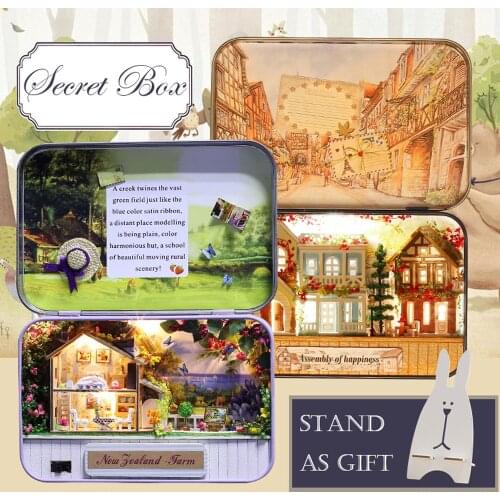 DIY Doll House Kit with Tin Box Theatre Dollhouse Miniature Wooden Toys for Children Home Toy Wooden House for Doll Kids Gift