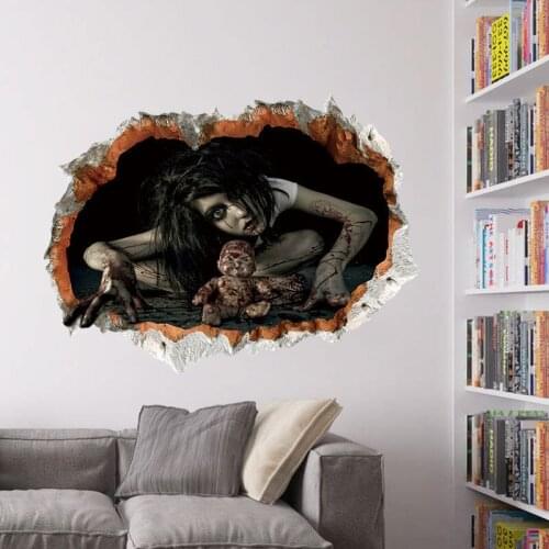 Creative wall stickers Halloween decoration 3d view scary bloody broken ghost stickers DIY personality party decoration D
