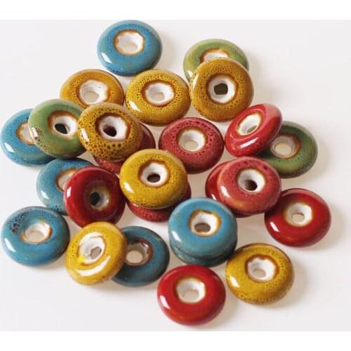 10pcs/Lot Round Flat Ceramic Beads Fashion Big Hole Loose Beads for Making DIY Jewelry Necklace Gift Size 22mm Hole 5mm