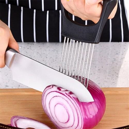 Easy Cut Onion Holder Fork Stainless Steel+Plastic Vegetable Slicer Tomato Cutter Metal Meat Needle Gadgets Kitchen Accessories