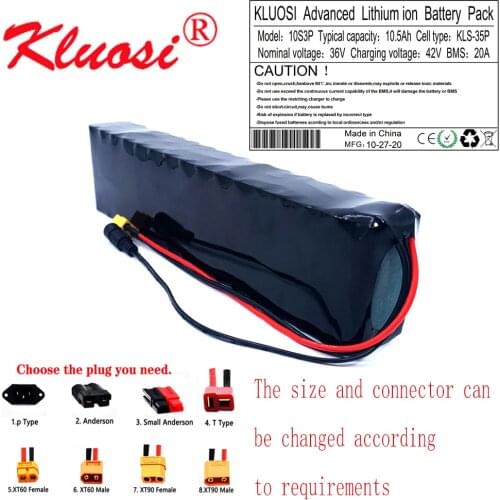 KLUOSI 10S3P 36V 10.5Ah 10Ah 36V Battery 42V Lithium Battery Pack for Xiaomi Mijia M365 Pro Ebike Bicycle Scooter with 20A BMS