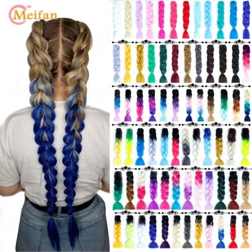 MEIFAN 24 Inch Colored Braid Hair Strands Synthetic African Afro Jumbo Ombre Blue Pink Yellow Blue False Braiding Hair Extension