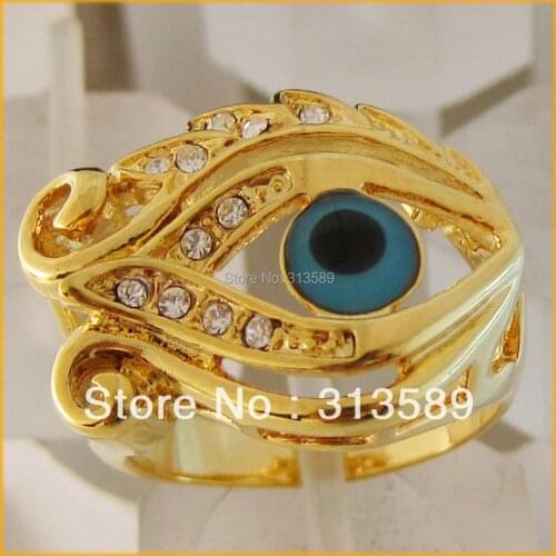 MIN ORDER 10$/FREE SHIPPING/NEW - YELLOW GOLD SOLID GP OVERLAY FILL BRASS Santa Lucia EVIL EYE RING SZ 7 8 10.5 /GREAT GIFT