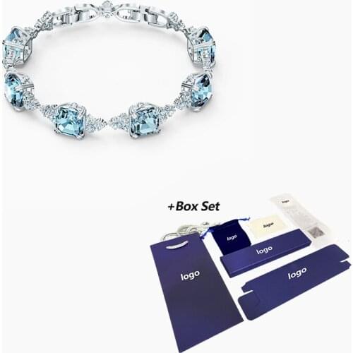 Fashion Jewelry SWA New Amphibole White Gold Bracelet Exquisite Blue Square Decoration Crystal Ladies Romantic Jewelry Gift