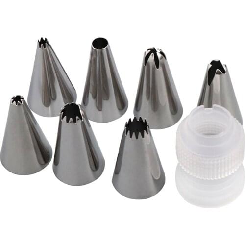 7Pcs/Set Stainless Steel Icing Piping Nozzles Baking Pastry Tips With Adapter Cupcake Cake Decorating Tools 5Sets/Lot