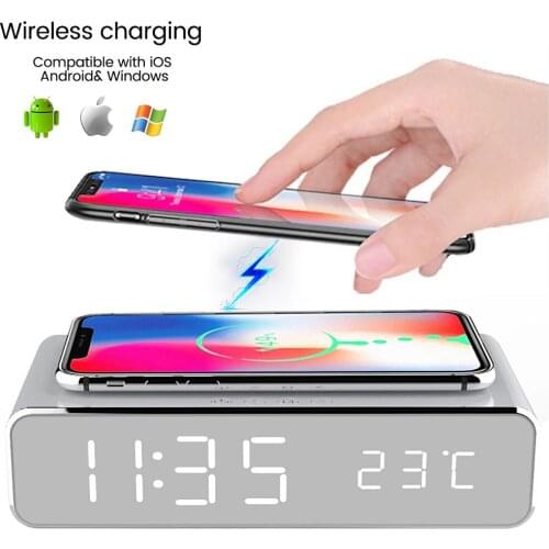 New Wireless Charger LED Alarm Clock Phone Wireless Charger Qi Charging Pad Digital Thermometer For IPhone 11 Pro XSMax X Huawei