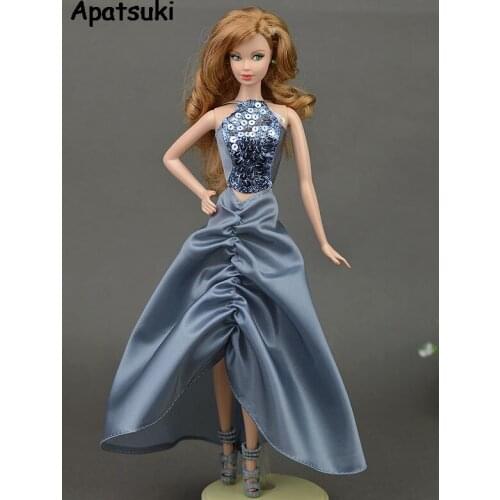 Grey Sequin 1/6 Doll Clothes For Barbie Doll Outfits Evening Gown Wedding Dress Party Dresses For Barbie Doll Accessories Toys