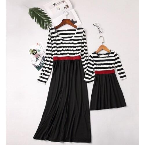Autumn Mom And Daughter Dresses Stripe Family Matching Clothes Mommy and Me Clothes Dress Fashion Women Girls Dress Outfits