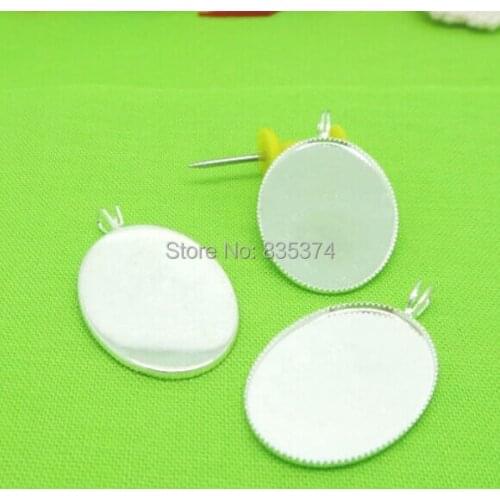 100piece Silver Plated 18*25mm Teeth edged Oval Cameo Setting Cabochon Tray Pendants & Charms Blank Base for DIY Jewelry