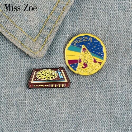 Pizza Rainbow Enamel Pin Custom DJ Disc Player Pizza Brooches Shirt Lapel Bag Funny Badge Cartoon Food Jewelry Gift Friends