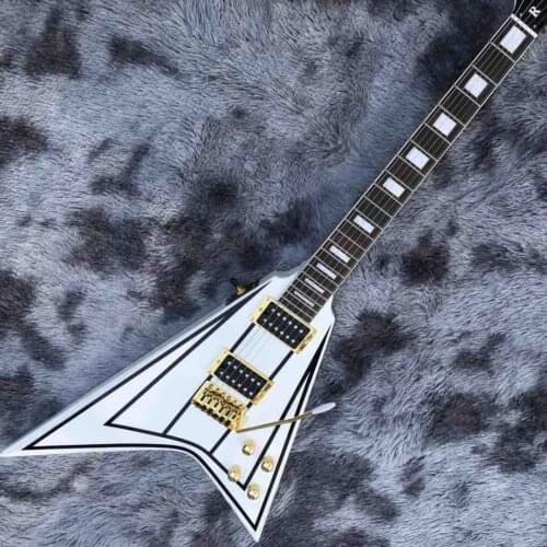 Custom Guitar White Color Golden Hardwares Blocks Inlay On Rosewood Fingerboard V Electric Guitar