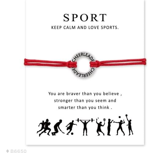 Silver Cheerleade Sport Charm Bracelets & Bangles for Women Girls Adjustable Friendship Statement Jewelry with Card