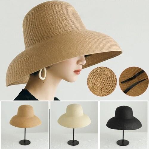 2021 Handmade Women Summer Sun Hat Big Eaves Beach Japanese Hepburn Style Holiday Fold Fisherman Cap Temperament Flat Dropship