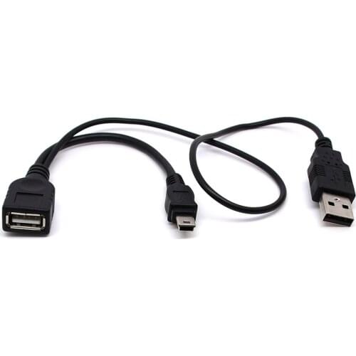 T type Mini 5pin OTG cable Mini usb2.0 OTG cable with USB power for MP3 MP4 GPS Camera and hardisk
