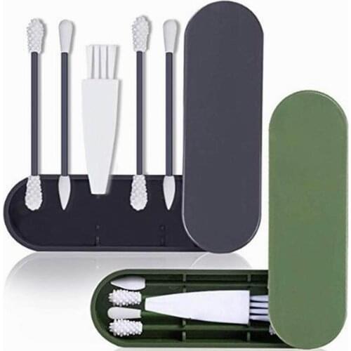 Cotton Swabs Reusable Silicone Swabs Ear Cleaning Double-Ends Swabs with Carrying Case Cleaning Brush