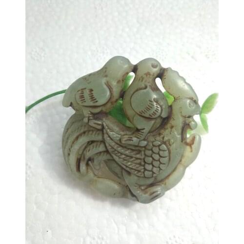 Vintage Jade Pendant Carven 2 bird With bird mom Amulet bead hanging Talisman with one chain