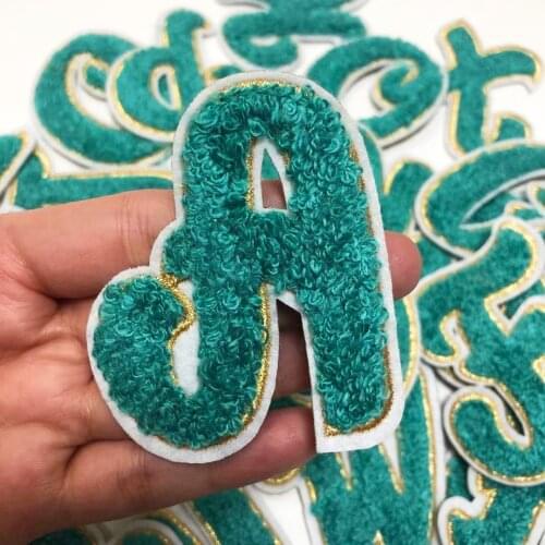 26 Green English Letters Alphabet Towel Embroidered Patches For Clothing Coat Sew On Accessories DIY Name Patch Applique